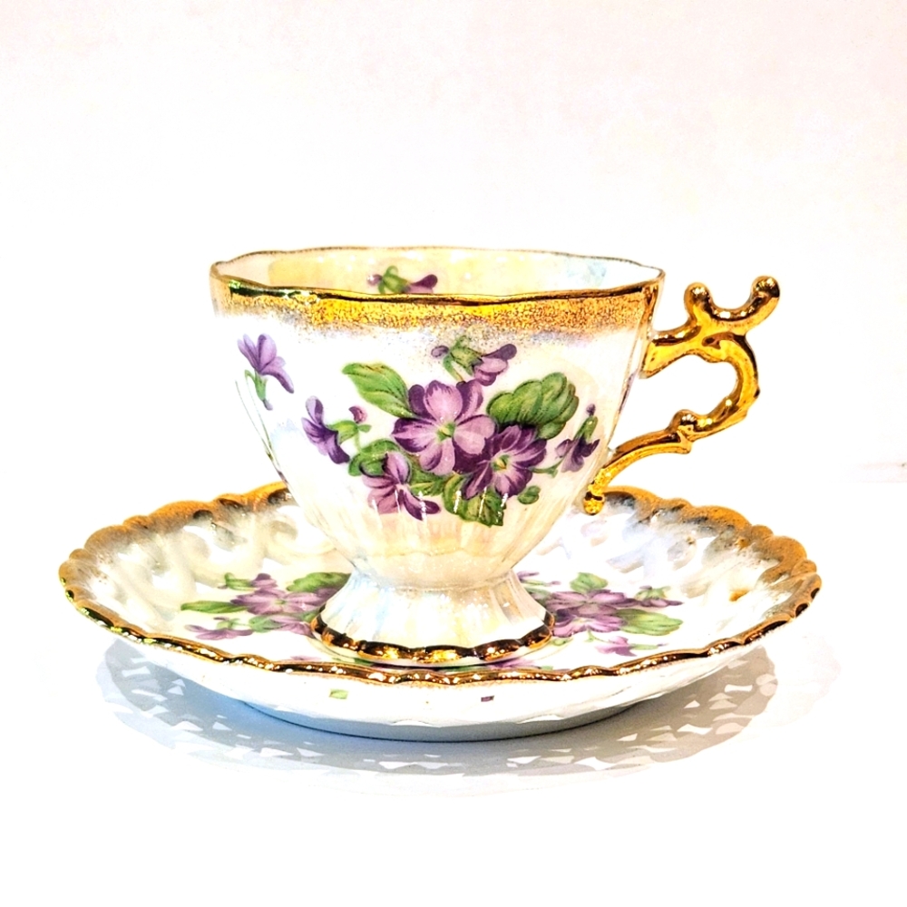 Shafford VTG pearlescent tea cup and Saucer.
